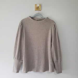 Soft Surroundings Women Top XL Tan Metallic Puff Sleeves Holiday Christmas